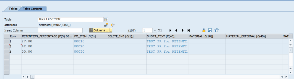 Purchase Order with Item level Retention Type 